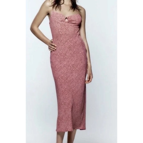 VGUC Zara Pink Animal Print SlipMidi Backless Dress Small - Picture 12 of 14